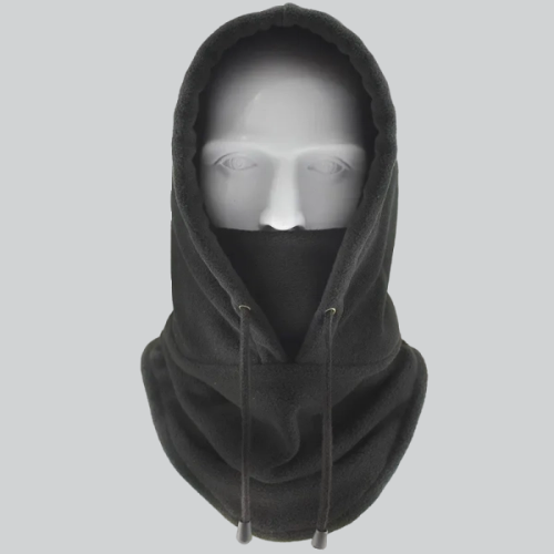 Black Hooded Balaclava Beanie Hat with Reflective Eye Shield for outdoor protection