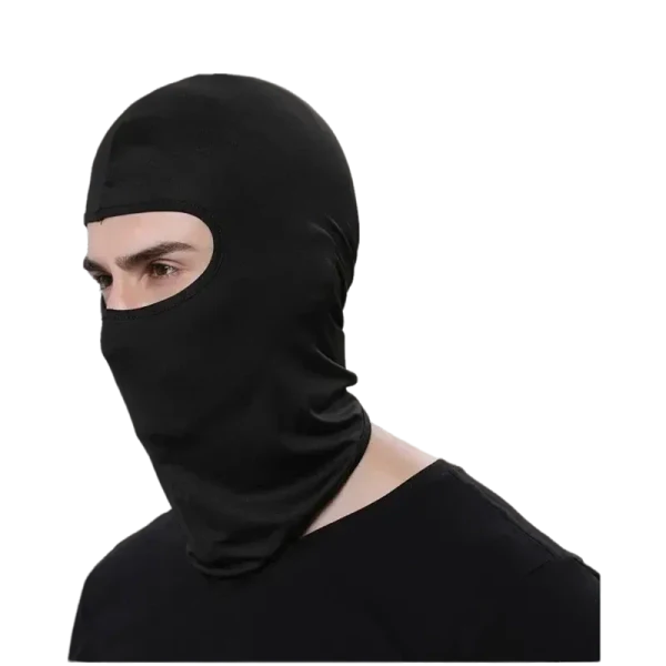 Black Balaclava Black Diamond covering head and face with only eyes visible