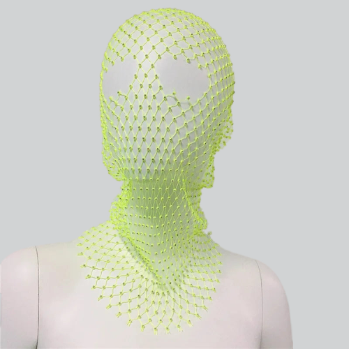 Neon yellow mesh designer balaclava face mask covering head and neck, MURFREESBORO