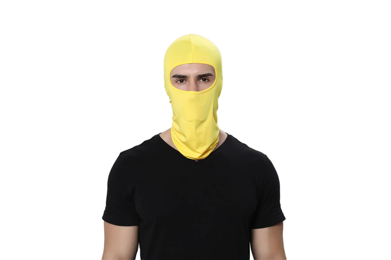 Yellow balaclava for cycling in Cleveland, covering head and face, eyes exposed