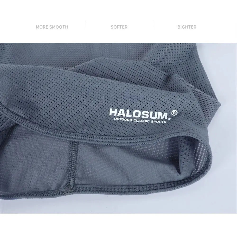 Gray Balaclava Half Mask featuring HALOSUM branding on fabric garment