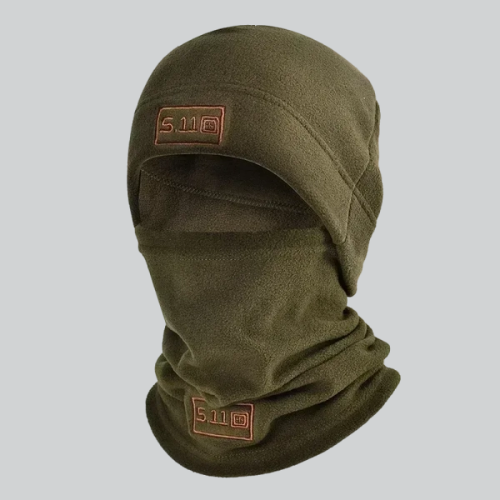 Olive green balaclava hat for women with 5.11 patches from Escondido collection