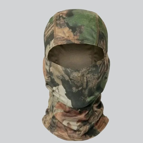 Camouflage-patterned balaclava mask camo for full head coverage, eye openings visible