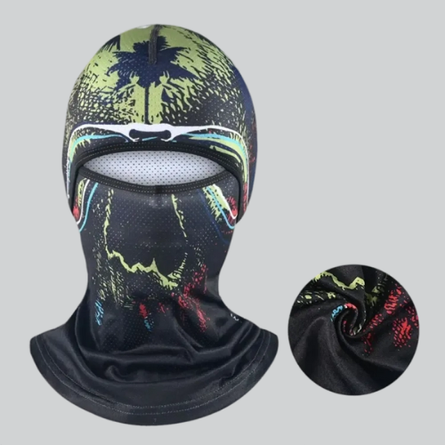 Colorful ski mask with palm tree design for stylish outdoor activities in Pasadena