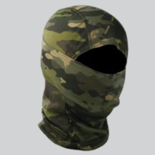 Camouflage-patterned ski mask balaclava with eye opening in Camo Green design