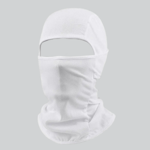 White Balaclava Ski Mask covering head and face, perfect for cold weather in Oklahoma City