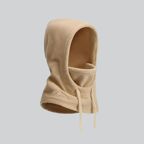 Beige balaclava style hood with drawstrings from Kennewick for versatile wear