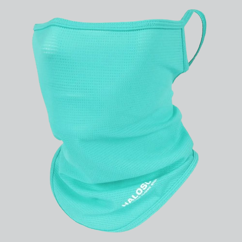 Turquoise balaclava face mask with white logo from Norfolk for face protection