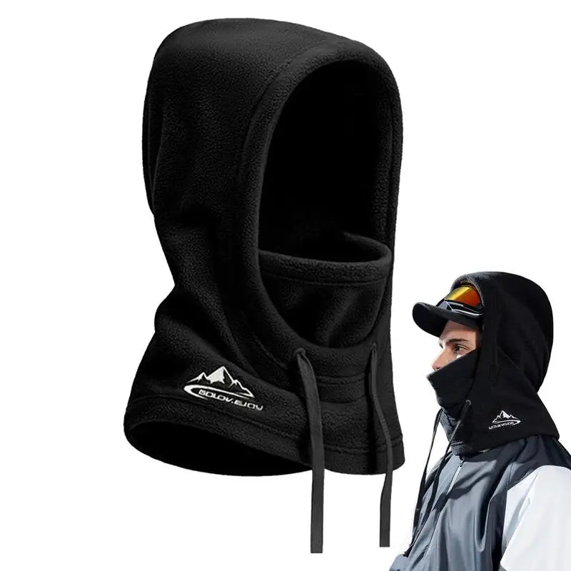 Black Balaclava Hood with Mountain Logo and Drawstring from Inglewood