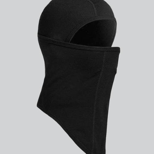 Black balaclava ski mask covering head and neck with eye openings, perfect for Denver