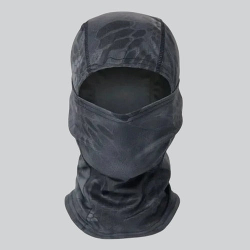 Dark gray camouflage black hunting mask for outdoor activities and winter sports