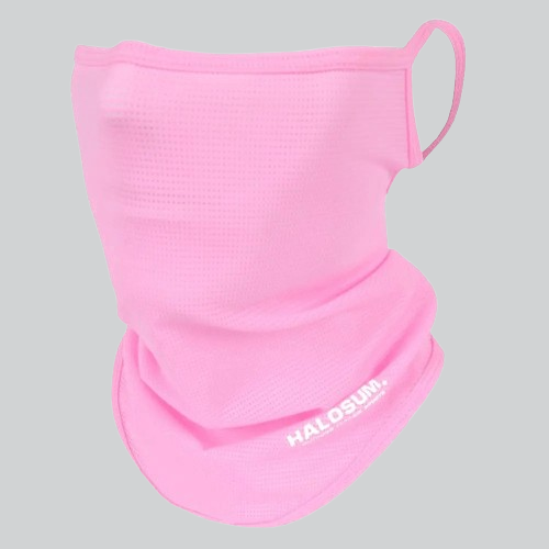 Pink custom balaclava mask featuring HALO GEAR text for stylish face covering