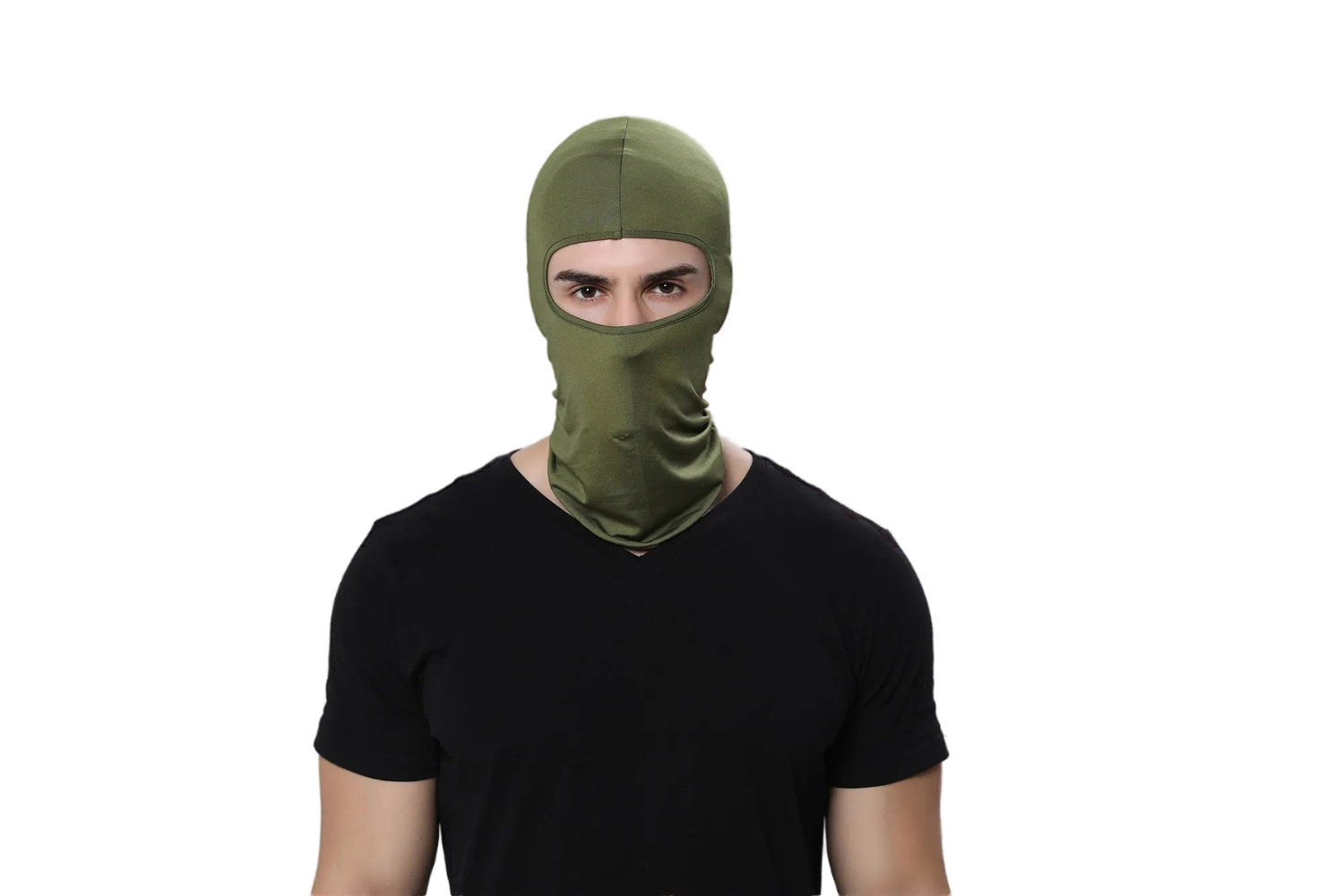 Green balaclava winter for cyclists, covering head and face to stay warm during rides