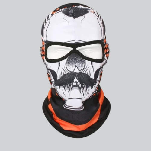 Skull-patterned Ghost Balaclava with sunglasses and mustache design for Westminster