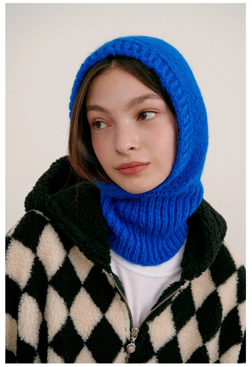 Bright blue ladies knitted balaclava covering head and neck, perfect for Pembroke Pines