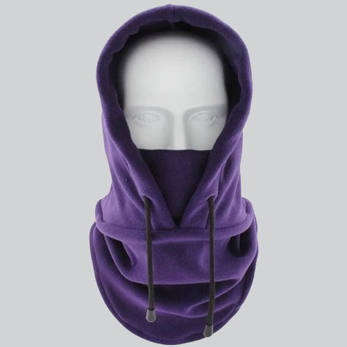 Purple Balaclava Hoodie displayed on mannequin head for Men’s fashion in Sandy Springs