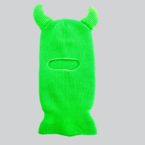 Bright green Monster Balaclava with horns and eye opening for a comfortable fit