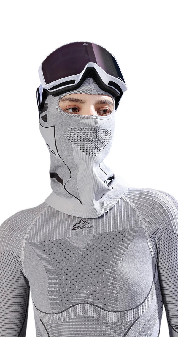 Skier in protective gear using a Motorcycle Summer Balaclava for comfort and safety