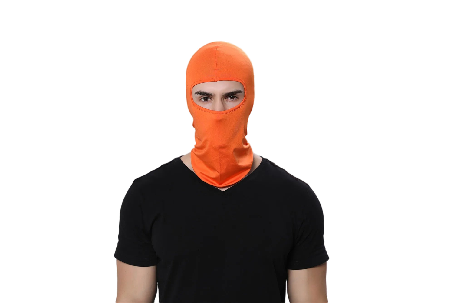 Orange Thermal Cycling Balaclava covering head and face, eyes exposed for outdoor use