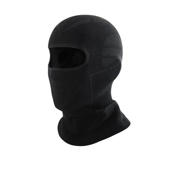 Black thermal motorcycle balaclava with eye opening for optimal visibility and warmth