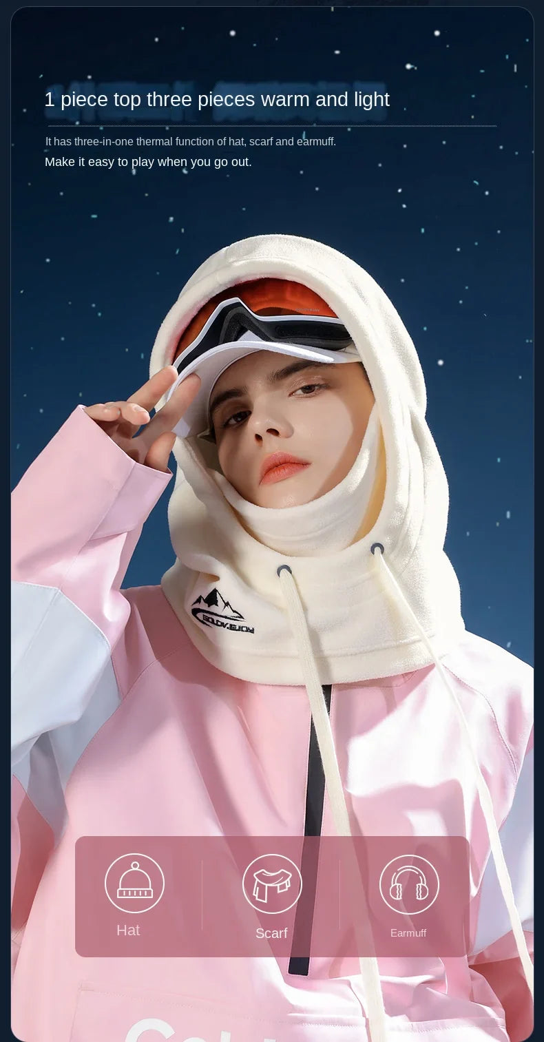 Astronaut-style white balaclava hood with a pink and white color scheme