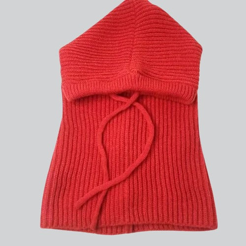 Red knitted balaclava with drawstring closure from Bloomington for women’s fashion